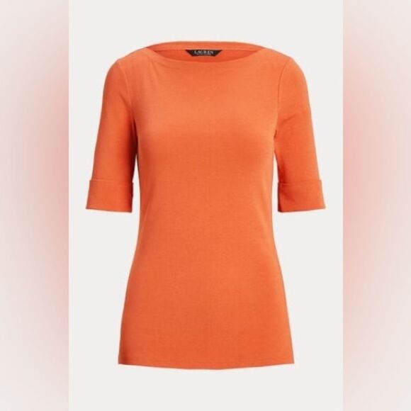 Ralph Lauren Plus Size Boatneck Elbow-Sleeve Top, Boatneck Orange Size 2X NEW - Picture 4 of 15